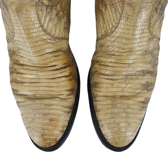 Vintage Tony Lama Exotic Natural Teju Lizard Cowboy Boots Mens 9.5D Gold Label - Picture 16 of 16